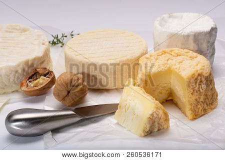 French Aoc Soft Cow Cheeses, Crumbly Langres With Washed Rind Structure, Sharp Pie Angloys, Camember