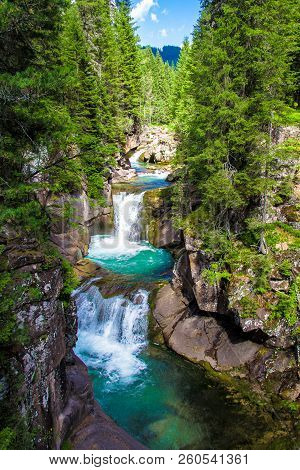 Forra Del Travignolo, A Gorge With Small Waterfalls In The Paneveggio Nature Park In Trentino, Italy