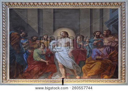 MANTUA, ITALY - JUNE 04: Appearance of Jesus to the disciples, fresco in the basilica of Saint Andrew in Mantua, Italy on June 04, 2017.