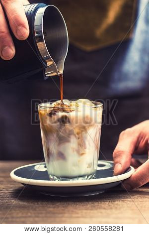 Close-up A Barista Making Fres Ice Coffee On Barcounter