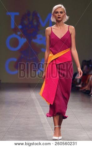 Kyiv, Ukraine - September 3, 2018: Model Presents A Creation By Designer T.mosca During Ukrainian Fa