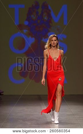 Kyiv, Ukraine - September 3, 2018: Model Presents A Creation By Designer T.mosca During Ukrainian Fa