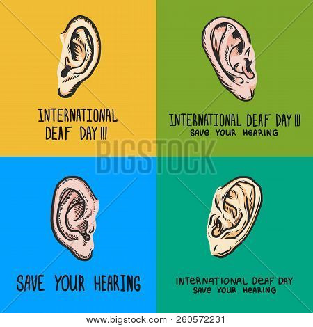 International Deaf Day Banner Set. Hand Drawn Illustration Of International Deaf Day Banner Set For 