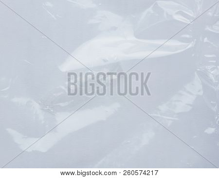 Wrinkled Transparent Plastic Background . Crumpled Wrap Bag Texture