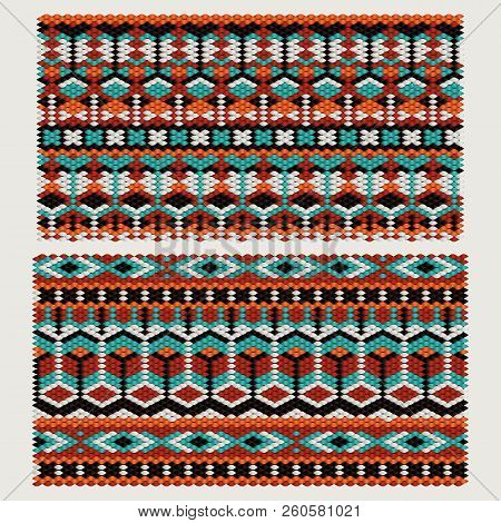 Ethnic Patterns On The Knitted Fabric. Vector Stylization