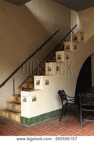 San Antonio, Texas - September 23, 2018: The Staircase In The Courtyard Of Mcnay Art Museum In San A