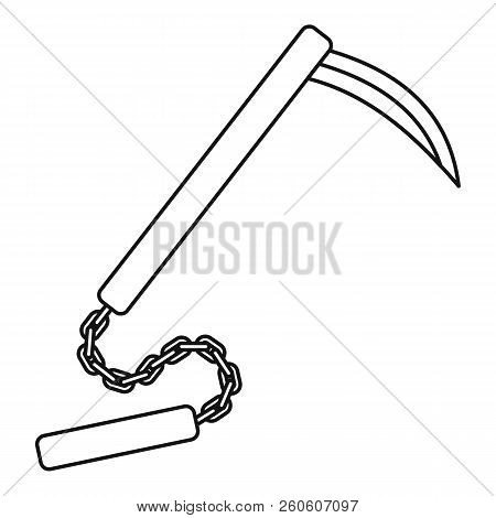Kusarigama, Japanese Martial Arts Equipment Icon. Outline Illustration Of Kusarigama, Japanese Marti