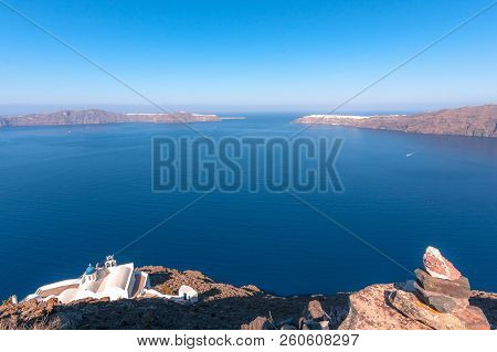 Chapel On Skaros Rock In Santorini In Greece