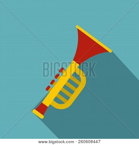 Colorful Trumpet Toy Icon. Flat Illustration Of Colorful Trumpet Toy Icon For Web  On Baby Blue Back