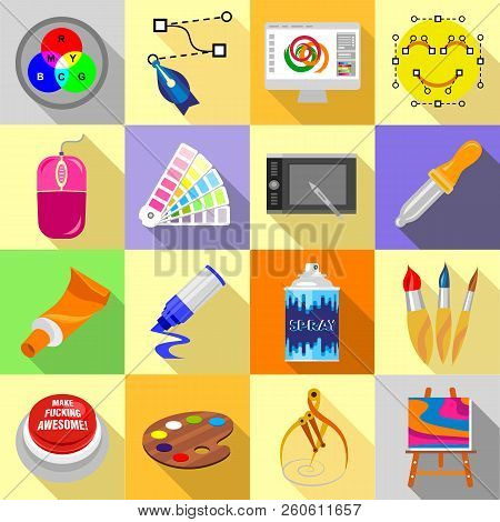 Design And Drawing Tools Set. Flat Illustration Of 16 Design And Drawing Tools Icons For Web