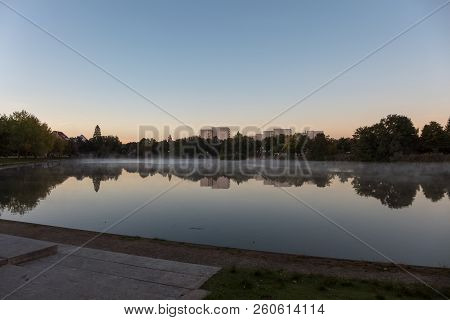 The Public Park Of Boeblingen On A Foggy Morning