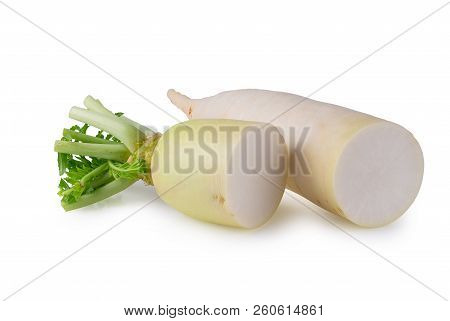 Daikon Radishes Isolated On A White Background