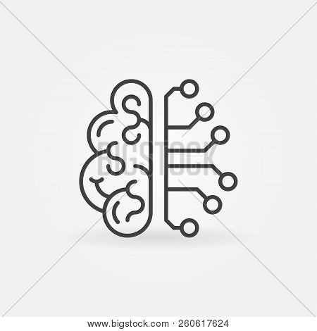 Cyberbrain Outline Icon - Vector Artificial Intelligence Brain Concept Thin Line Symbol