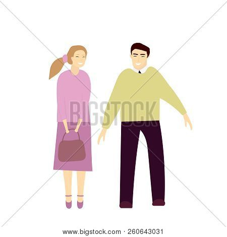 Vector Illustration Of Happy Couple Taking A Stroll.