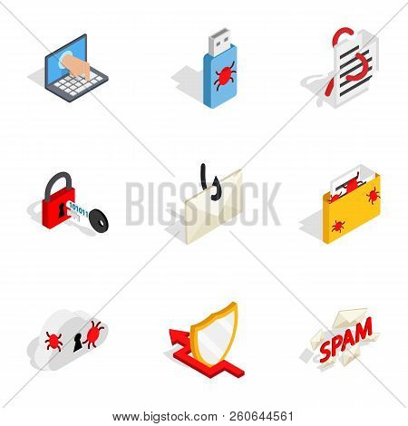 Computer Security Icons Set. Isometric 3d Illustration Of 9 Computer Security Icons For Web