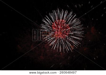 The Celebration Colored Firework Flashing In The Black Night Sky