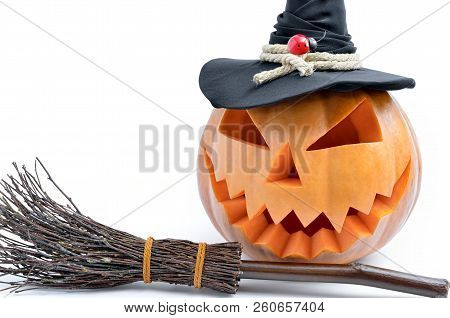 Jack's Head Of A Lantern Carved From Pumpkin For Halloween