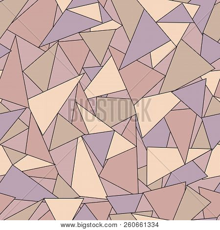 Colorful Geometric Abstract Seamless Pattern With Violet, Rose And Brown Triangles. Vector Illustrat