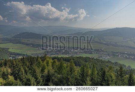 View From Observation Tower Bukovka In Jeseniky Mountains In Summer Blue Sky Day