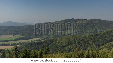 View From Observation Tower Bukovka In Jeseniky Mountains In Summer Blue Sky Day