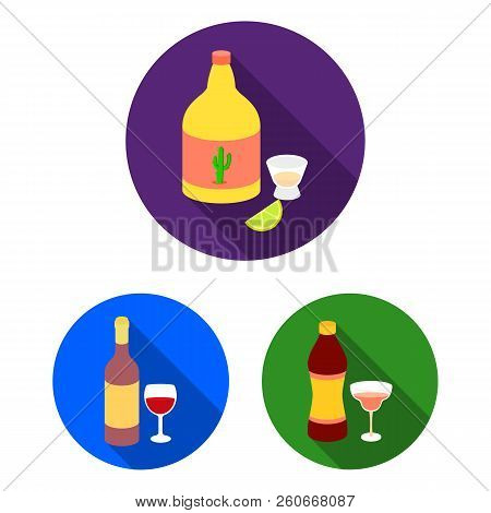 Types Of Alcohol Flat Icons In Set Collection For Design. Alcohol In Bottles Vector Symbol Stock Web