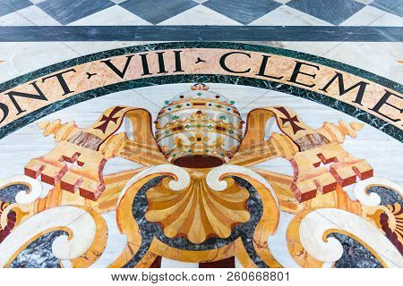 Rome, Italy - September 04, 2018: The Mosaic Floor Of The Basilica Of St. Giovanni In Rome (the Symb