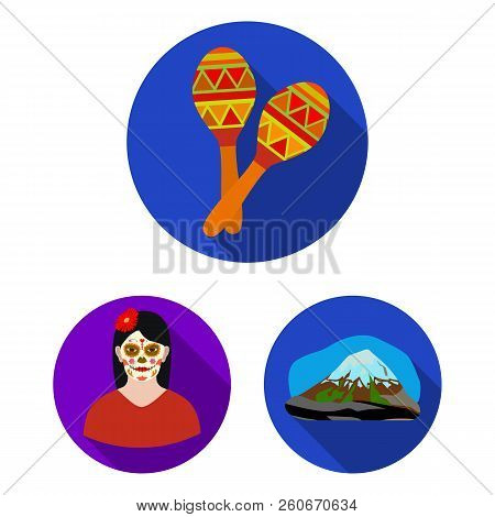 Country Mexico Flat Icons In Set Collection For Design. Mexico And Landmark Vector Symbol Stock Web 