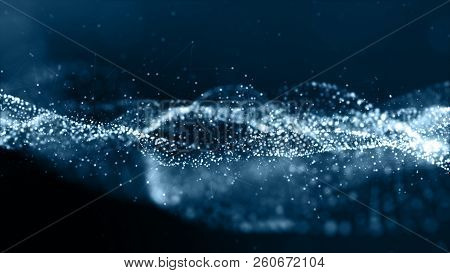 Digital Blue Color Particles Wave Abstract Background