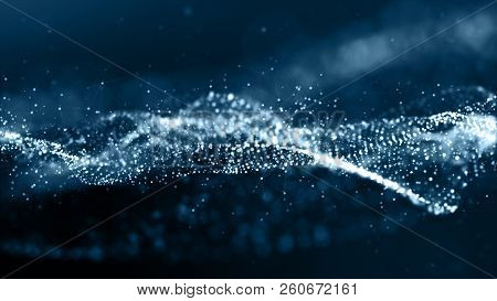 Digital Blue Color Particles Wave Abstract Background