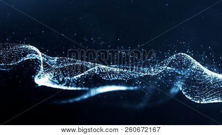 Digital Blue Color Particles Wave Abstract Background