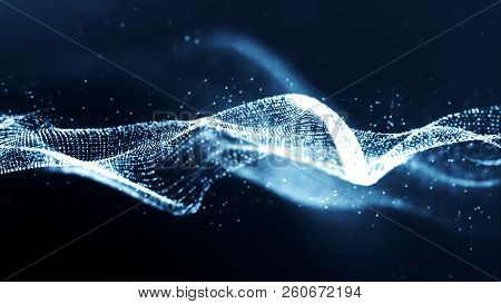 Digital Blue Color Particles Wave Abstract Background