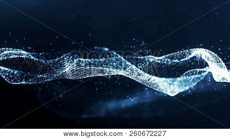 Digital Blue Color Particles Wave Abstract Background