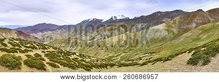 Beautiful Colorful Panoramic Landscape Taken From A Gandala Pass In Himalaya Mountains In Ladakh, In