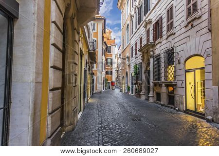 Typical Italian Street In The Centre Of Rome, No People
