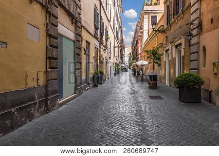 Narrow Street In The Historical Centre Of Rome, Italy