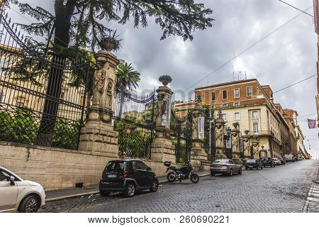 Rome/italy - August 27, 2018:  Palazzo Barberini Fence On Via Delle Quattro Fontane