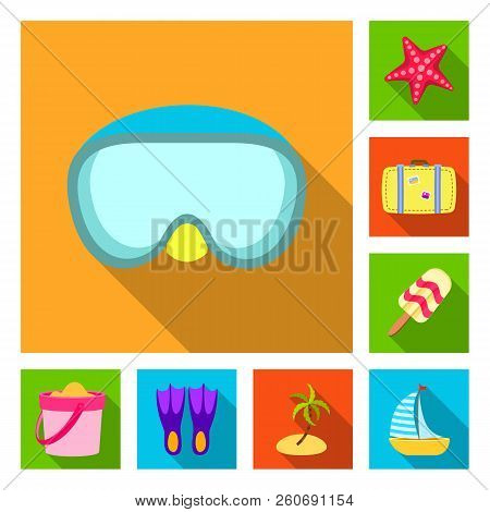 Vector Illustration Of Equipment And Swimming Sign. Collection Of Equipment And Activity Stock Symbo