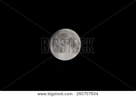 Full Super Moon Over Dark Black Sky At Night Taken. Full Moon Background. Phase Of The Moon, Full Mo