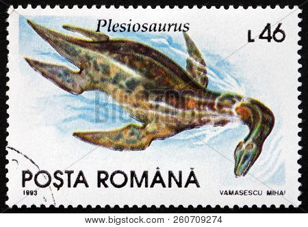 Romania - Circa 1993: A Stamp Printed In Romania Shows Plesiosaurus, Prehistorical Animal, Circa 199