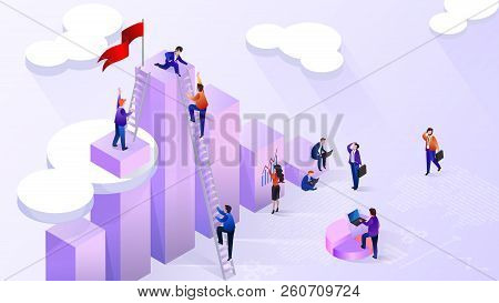 Working With Financial Statistics, Using Big Data Analysis Isometric Vector Concept With Business Pe