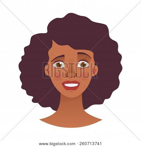 Face Of African Woman. Emotions Of African American Woman Face. Facial Expression Illustration