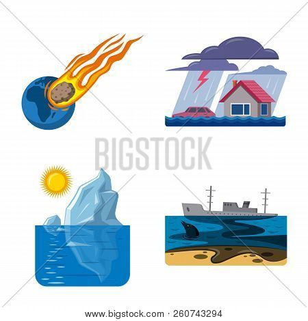 Vector Illustration Of Natural And Disaster Sign. Collection Of Natural And Risk Vector Icon For Sto