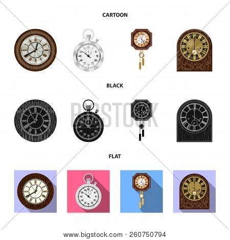 Vector Design Of Clock And Time Sign. Set Of Clock And Circle Vector Icon For Stock.