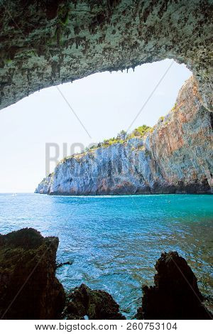 Apulia, Grotta Zinzulusa, Italy - Hiking Under The Huge Cave Arch Of Grotto Zinzulusa