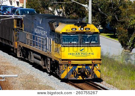 Perth, Australia - September 16, 2018: Indian Pacific Passenger Rail Train That Operates Between Syd