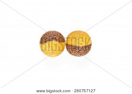 Group Of Two Whole Fresh Baked Marble Muffin Flatlay Isolated On White Background