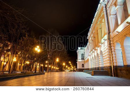 Beautiful Street Shota Rustaveli In Tbilisi By Night