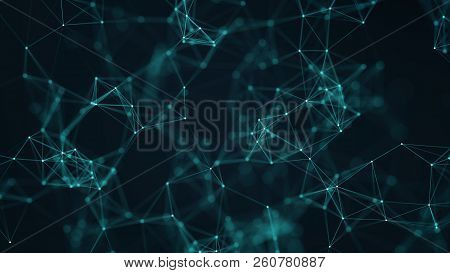 Abstract Connected Dots And Lines On Blue Background. Communication And Technology Network Concept W