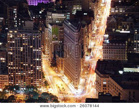 NEW YORK CITY - 11 SEP: Flat Iron gebouw, beschouwd als een van de eerste wolkenkrabbers ooit gebouwd