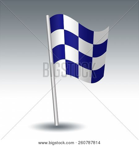 Vector Waving Maritime Signal Flag N November On Slanted Metal Silver Pole - Symbol Of Negative - Bl